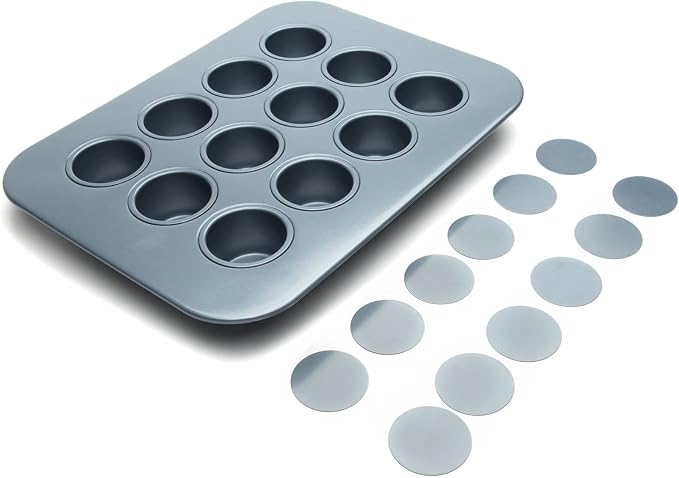 Fox Run Mini Cheesecake Pan with Removable Bottoms, Non-Stick, 10.5 x 14 x 1.5 inches | Removable Bottoms & Nonstick For Easy Release | Makes 12 Mini Cheesecakes | Carbon Steel Small Cheesecake Baking Pan