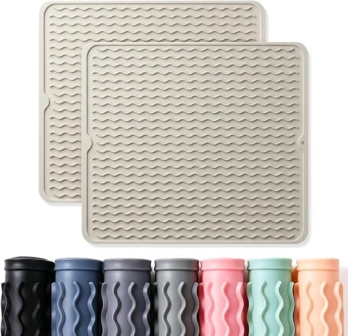 2 Pack Caketime Silicone Dish Drying Mat for Kitchen Counter Cooking Baking Espresso Machine Gears Appliance Stone Rack Trays Drain Extra Large Mat 18"*16