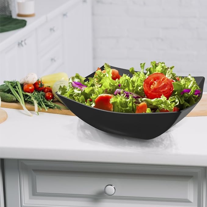 R-kay 6 Pack Square Plastic Black Serving Bowls - Black Plastic bowls 64 Oz - Salad Bowls Large Serving - Premium Heavy Duty For Weddings Catering And Birthday parties