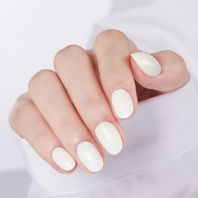 modelones Short Press on Nails, Oval Fake Nails Kit Nails Press Ons | with Glue, Adhesive Tabs, Nail File, Prep Pad, Manicure Stick, 32Pcs 16 Sizes, Milky White, Summer Women Girl Gift