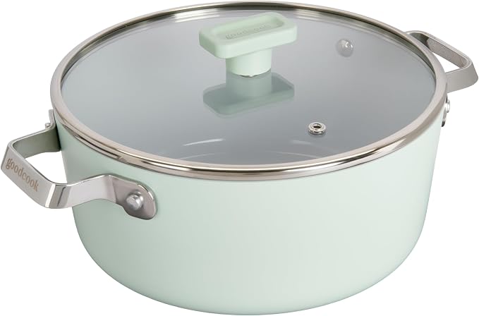 GoodCook Ceramic Dutch Oven with Lid, Induction Compatible, Nonstick and Oven Safe, 5-Quart, Sage Green