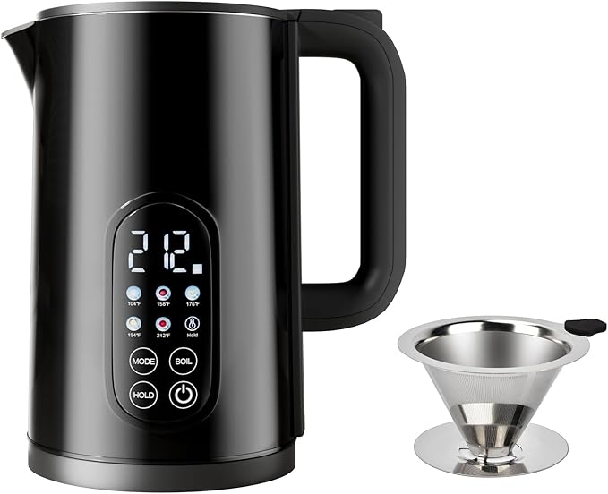 1.7L Stainless Steel Electric Kettle with Temperature Control, Matte Black | 5 Preset Temperatures for Tea & Pour Over Coffee, 2H Keep Warm, 1200W BOIL Mode, 304 Stainless Steel Interior, Cordless Base
