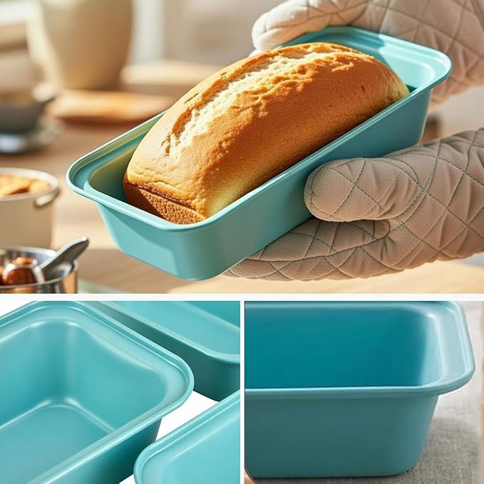 3-Pack 12x4 Long Loaf Pans, Nonstick Carbon Steel Bread Baking Pan | for Sandwich Bread, Homemade Bread, Sourdough, Easy Release, PFOA Free