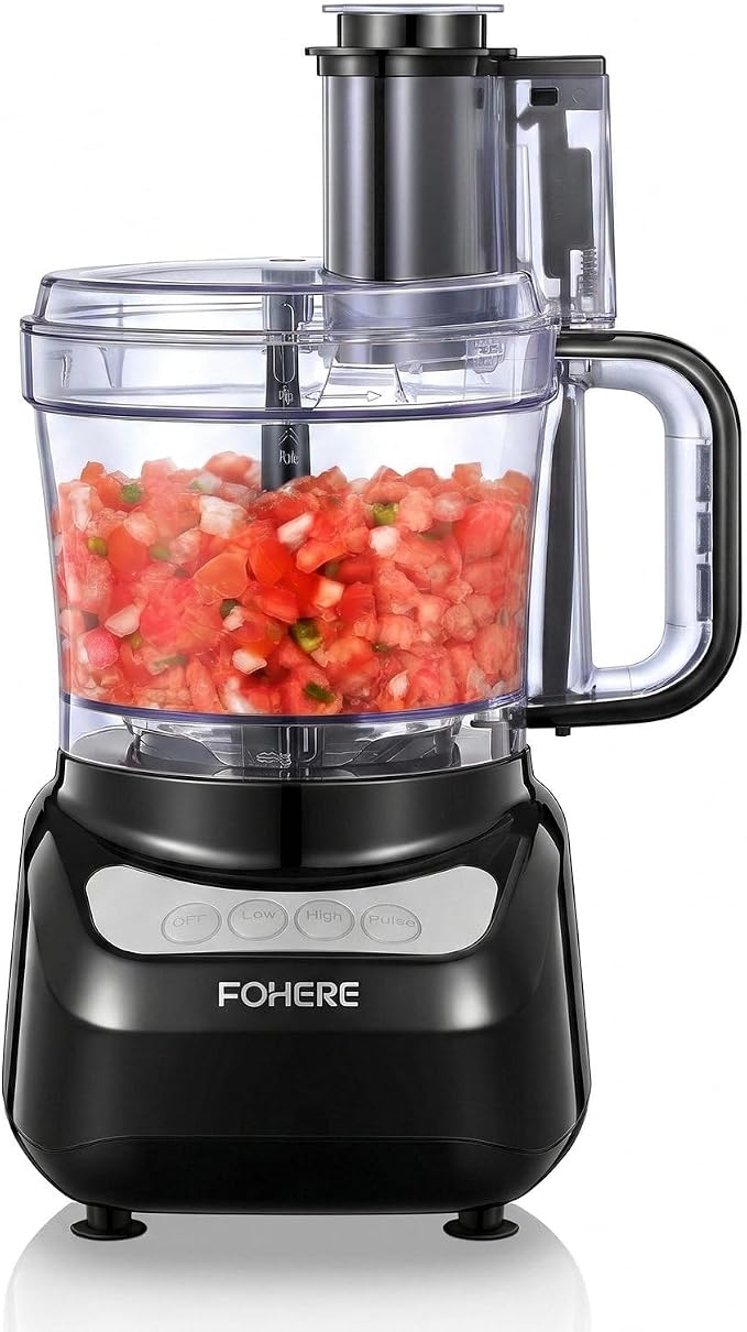 FOHERE Food Processor 11 CUP, 2-in-1 Large Feed Chute Vegetable Chopper | Stainless Steel S-Blade, Reversible Shredding Disc and Dough Blade, for Mincing, Dicing, Shredding, Puree, Kneading