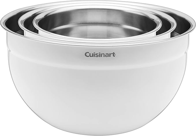 Cuisinart CTG-00-SMBW White Painted Stainless Steel Mixing Bowls with Lids, Set of 3