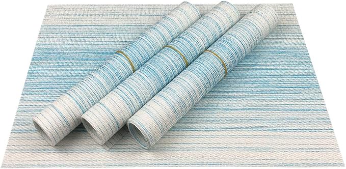 WAZAIGUR Placemats Set of 4, Woven Vinyl Table Placemats, Blue with White | Placemat, Blending Color Durable Washable Place Mats Indoor Outdoor Heat-Resistant Anti-Skid Kitchen Dining Table Mats