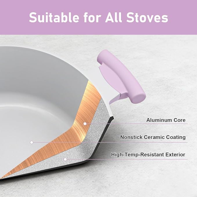 AIKENBBKK 7 Quart Stock Pot with Lid, Non Stick Cooking Pot, Ceramic Soup Pot Nonstick, Induction Cookware for Pasta,Soup,Spaghetti, Stay-Cool Handle, Suitable for All Stoves, Purple