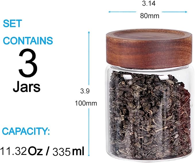 SAIOOL 3 Packs Glass Food Storage Jars with Screw Airtight Seal Acacia Wood Lids,Spice Jars with Lids, Organization for Jars Bottles Containers Travel Gear, Sugar, Salt,Coffee, cookies,spices | Screw Airtight Seal, Spice Jars, For Sugar, Salt, Coffee, ...