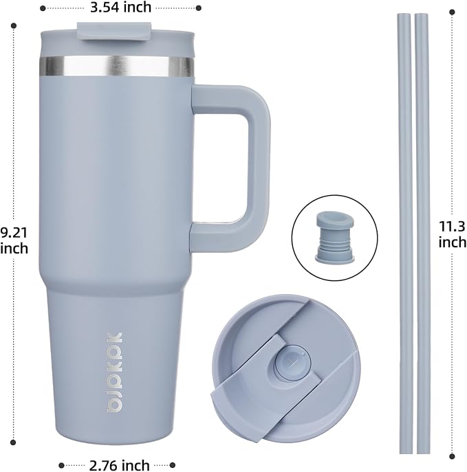 BJPKPK 30 oz Insulated Tumbler with Handle & Straw, Stainless Steel | Double Wall Vacuum Insulation, Leak Proof, BPA Free, Dishwasher Safe, Cupholder Friendly, Travel & Outdoor, Modern Blue