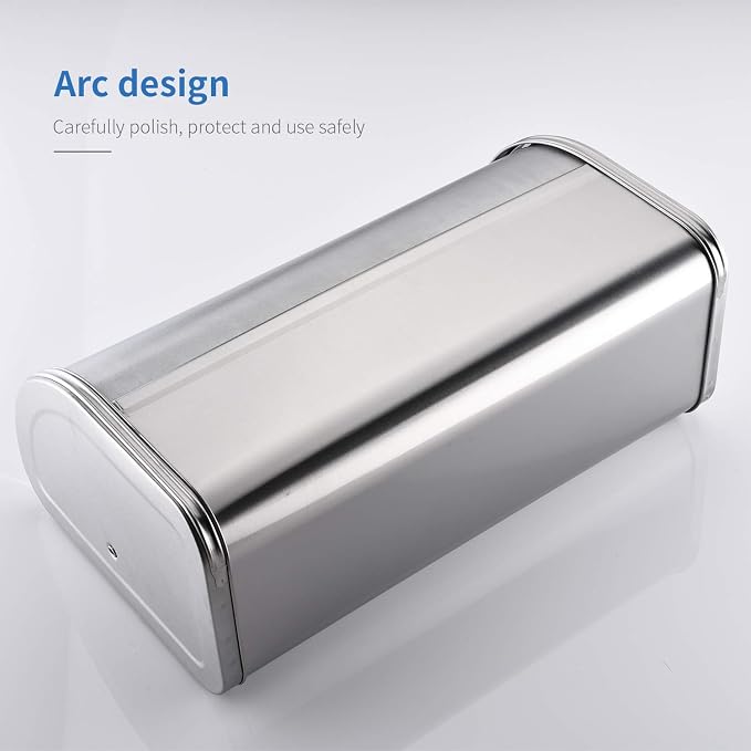 HILFA Stainless Steel Bread Box with Roll Up Lid, For Easy Kitchen Counter Storage, Bread Bin Holder,17.5X11.5X7.5 inch, Brushed,SB3100-BR