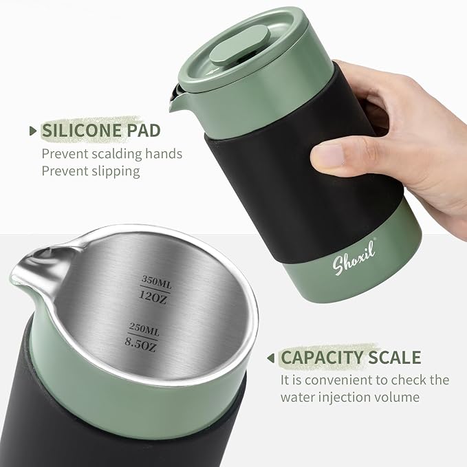 French Press – 350ml Stainless Steel Coffee Press, 2 Cup Cafetiere for Ground Coffee, Portable French Press