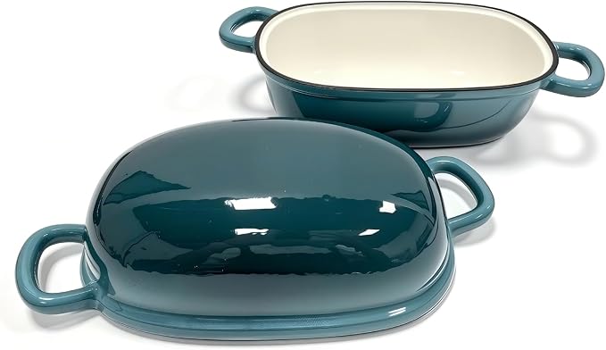 Enamelled Cast Iron Bread Loaf Pot, Non Stick Dutch Oven for Sourdough Bread Baking, Oven Safe (Peacock Blue, 3 Quarts)