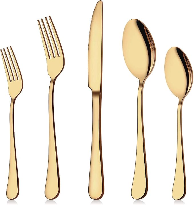Aisoso Gold Silverware Set, 20-Piece Flatware Set Service for 4 | Stainless Steel Cutlery Set, Include Knife Fork Spoon, Stylish Mirror Finish,Great for Home Kitchen Restaurant