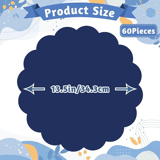 60 Pcs Navy Blue Paper Placemats, 13.5 Inch Disposable Scalloped Place Mat | Round Table Place Mats Decorative Paper for Fathers Day Birthday Wedding Banquet Holiday