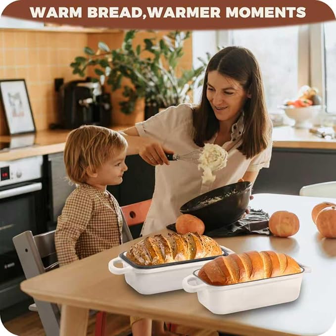 Cast Iron Loaf Pan with Lid, 9x5 Loaf Pans for Homemade Bread | Cast Iron Bread Pan for Sourdough Baking, 9x5 Loaf Pan with 2-In-1 Design, Even Heat Distribution, Cream Enameled