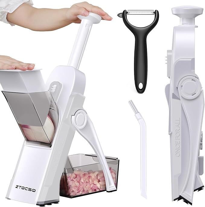 Safe Mandoline Slicer for Kitchen, Vegetable & Food Cutter (Only Slice) | Thickness Adjustable 0.1-8 mm, Potato Slicer for Chips, Easy to Clean, Storage, Kitchen Faster Slice, Dishwasher-safe (White)