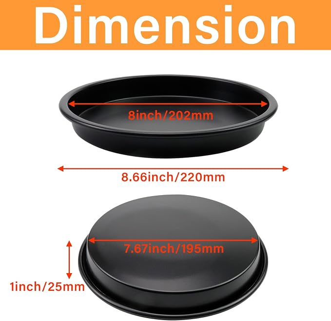 8 Inch Non-Stick Pizza Pan Aluminum Pie Baking Tray Handmade Bread Cake Pan for Home Kitchen & Cafe Oven Bakeware