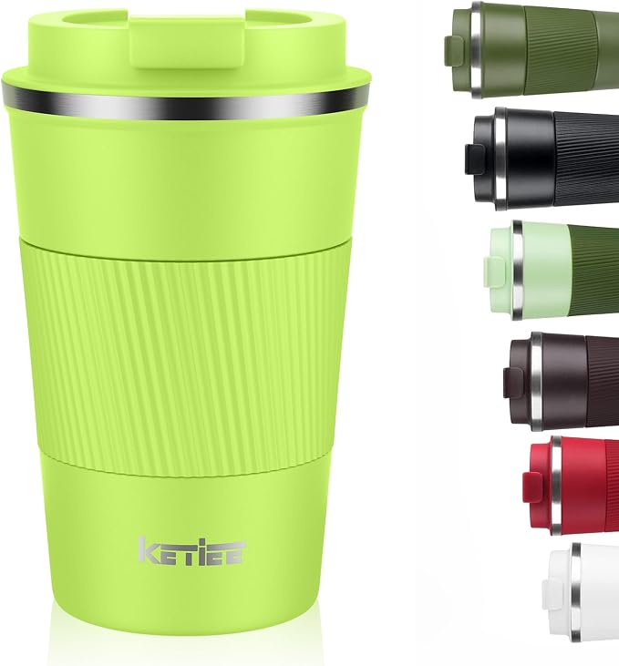 KETIEE Coffee Mug 12oz, Insulated Travel Mug with Leakproof Lid, Double Wall Vacuum Travel Coffee Mug Stainless Steel Reusable Coffee Cup for Hot and Iced Coffee Tea Water (Green) | Double Wall Vacuum Travel Coffee Mug Stainless Steel Reusable Coffee C...