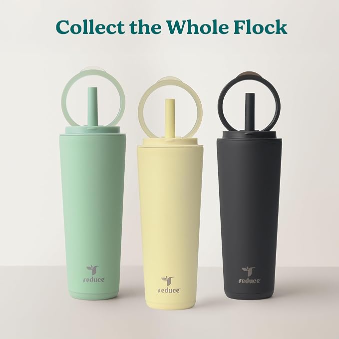 REDUCE Halo 32 oz Stainless Steel Vacuum Insulated Tumbler - Spill Proof Travel Mug with Flip Handle Lid - Keeps Drinks Cold for 32 Hrs - Dishwasher Safe - Cupholder Friendly - Oahu Blue