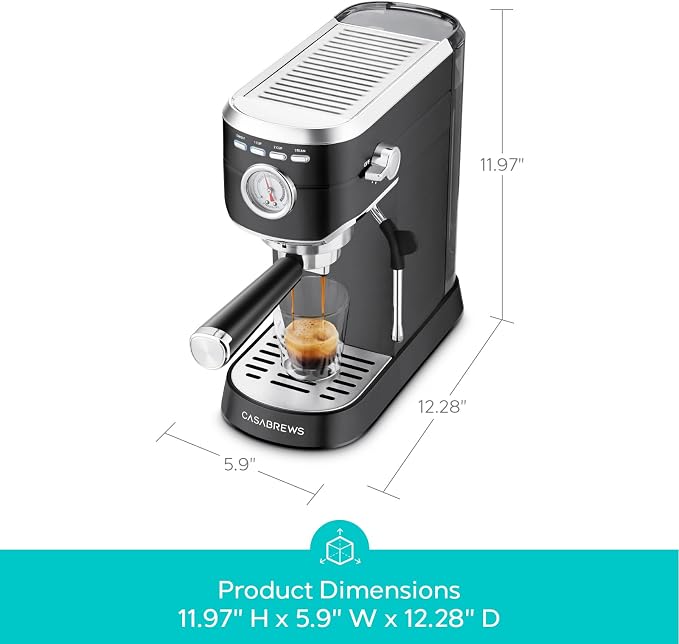 CASABREWS CM5418 Espresso Machine, Espresso Coffee Maker with Steam Wand | Stainless Steel, 20-Bar Pump, Built-in Pressure Gauge, Powerful Steam Wand for Cappuccino Latte for Home, 34oz Water Tank