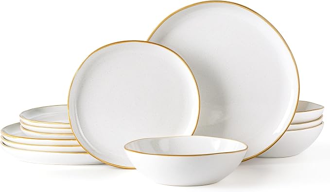 AmorArc Ceramic Dinnerware Sets for 4, 12Pcs Plates and Bowls Sets Dishes | Stoneware Handmade Reactive Glaze Dinner Set, Highly Scratch Resistant | Dishwasher & Microwave Safe Dishware