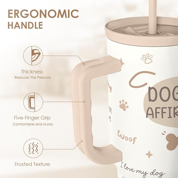 SANDJEST Dog Mom 40oz Tumbler With Handle and Straw, Dog Mom Affirmation Insulated Stainless Steel Travel Coffee Mug for Women Girls Pet Lovers, Gift Idea for Birthday Christmas Mothers Day