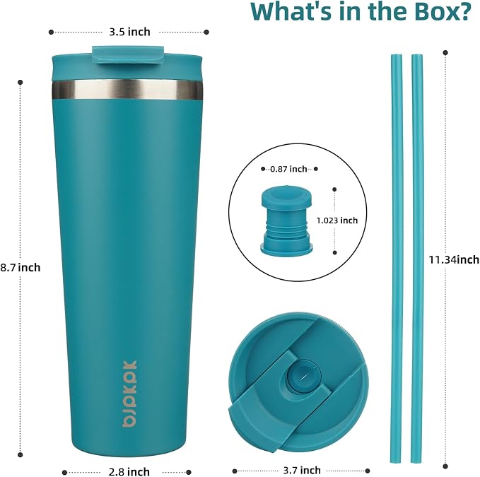 BJPKPK 26 oz Coffee Tumbler with Straw, Insulated Stainless Steel Cup | Double Wall Vacuum, Leak Proof Lid, Keeps Hot/Cold/Iced, BPA Free, Dishwasher Safe, Travel & Outdoor, Laguna