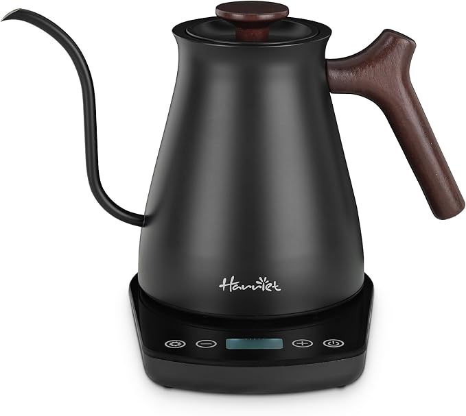 Harriet Gooseneck Electric Kettle, 0.8L, 1°F Control, Brew Timer | 120-Min Keep Warm, 104–203°F Control, Built-In Brew Timer, SUS304 Stainless Steel, Wood-Accent Handle for Pour-Over Coffee