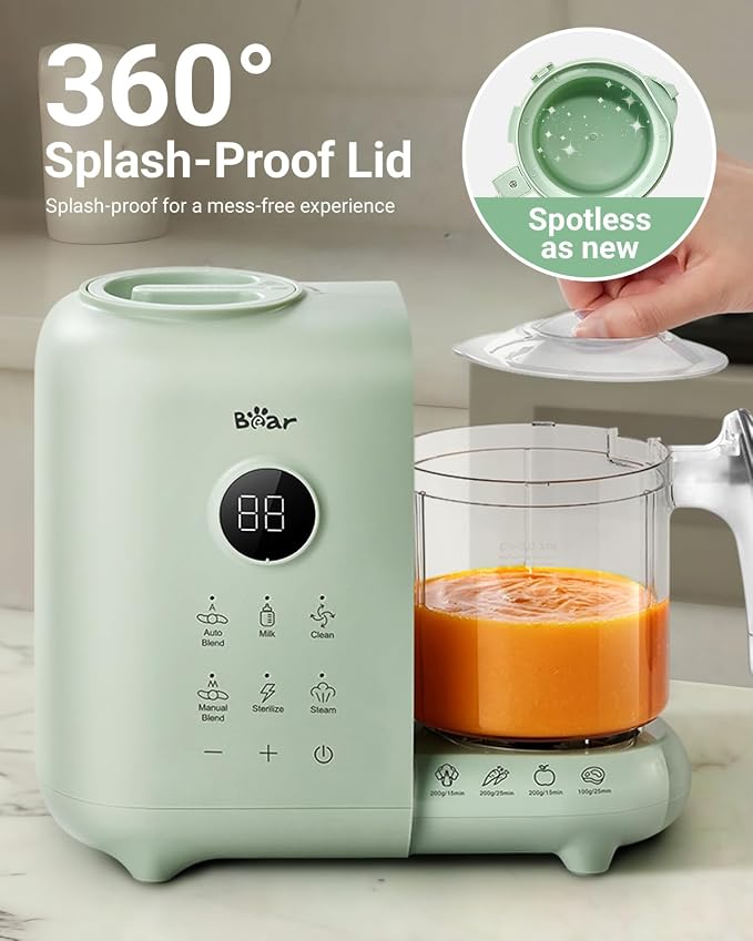 Bear Baby Food Maker Steamer&Blender with Dual-Layer Steam Baskets, 18.5oz | OneStep Baby Food Processor Puree Maker Grinder Mills Bottle Warmer, Sterili-zing for Healthy Homemade Baby Puree, BPA-Free
