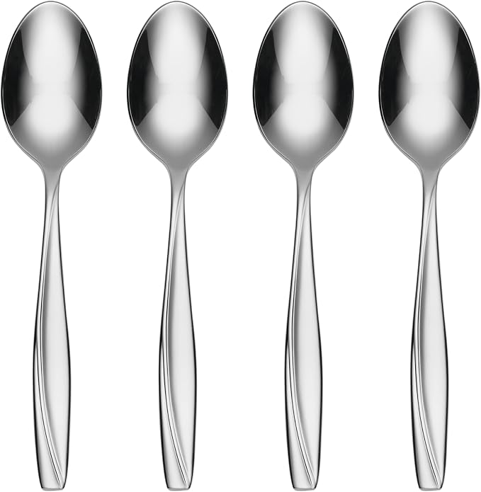 Oneida Camlynn Dinner Spoons Silverware Set for 4, Flatware | 18/0 stainless steel, mirror finish | dishwasher safe | great for soup or everyday dining, cutlery set