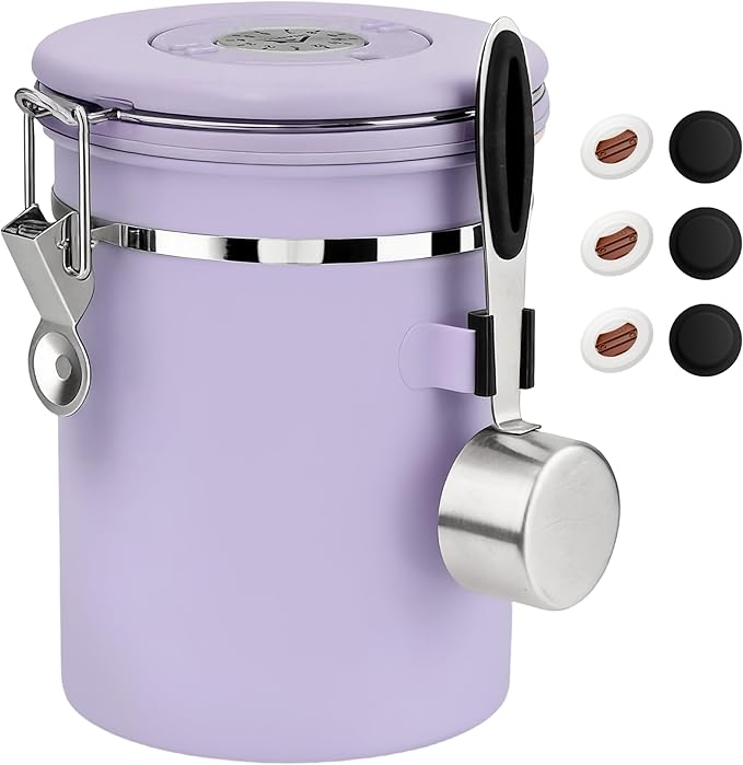 ShanSon Coffee Canister Airtight, Stainless Steel Bean Storage Container with Date Tracker & Scoop, Grounds Sugar Flour Tea Cereal Fits Kitchen Pantry, Ideal Gift for Coffee Lovers,22oz, Purple