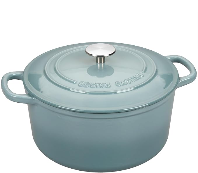 EDGING CASTING Enameled Cast Iron Dutch Oven with Sourdough Bread Baking Kit, Bread Dutch Oven with Lid, Includes Proofing Basket & Baking Tools, 5qt, Seasalt