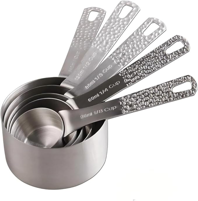 Measuring Cups 5pcs Stainless Steel Measuring Cups Set 18/8 (304) Steel Material Heavy Duty Measurer cups Color Silver (Siliver-5cups+1ring)