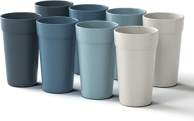 Homestockplus 20 Oz Tumbler Cups,Unbreakable Drinking Cups Microwave and Dishwasher Safe BPA Free E-Co Friendly Reusable Cup For Smoothies,Water,Wine,Alcohol Etc. Drinks【Set of 8】
