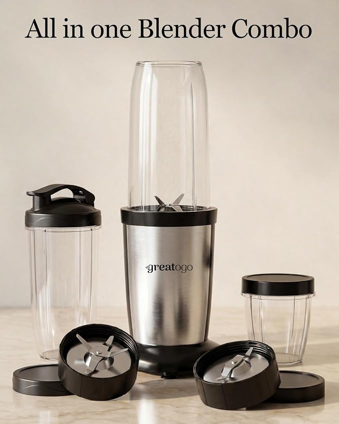 Personal Bullet Blender for Smoothies and Shakes, Kitchen Portable Compact Smoothie Maker with 2×24oz To-Go Cups, 10oz Grinding Cup for Frozen Drinks, Small Ice, and Spices
