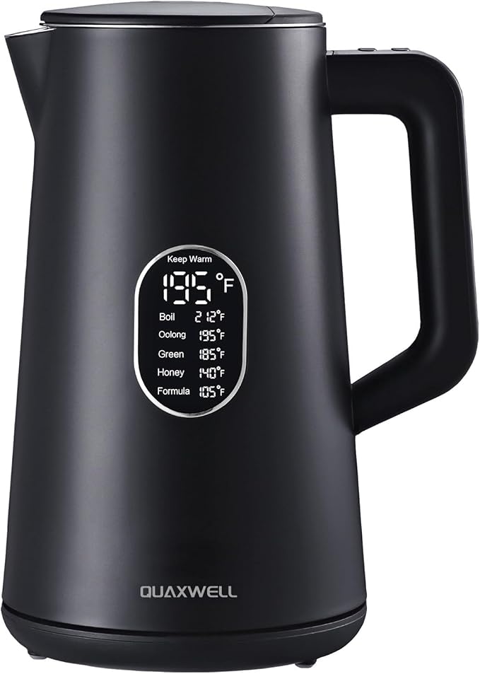 1.5L Electric Kettle Temperature Control, Black | Double Wall Cool Touch Teapot, Fast Boil, 5 Temperature Control, LED Display, Auto Shut-Off & Keep Warm