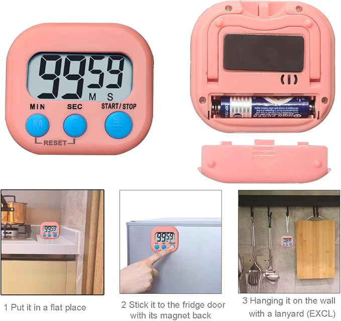 Digital Kitchen Timers, BESTWYA Electronic Timer (6, 3 Colors) | LCD Screen Big Buttons On/Off Switch Count Up and Down Function for Kitchen,Study,Work,Exercise Training,Outdoor Activities