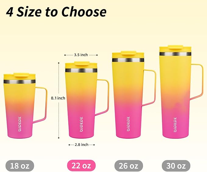 BJPKPK 22oz Insulated Tumbler with Handle, Lid & Straw, Stainless Steel | Double Wall Vacuum Insulated Coffee Travel Mug - Keeps Cold & Hot, BPA Free, Cupholder Fit for Office, Gym & Travel