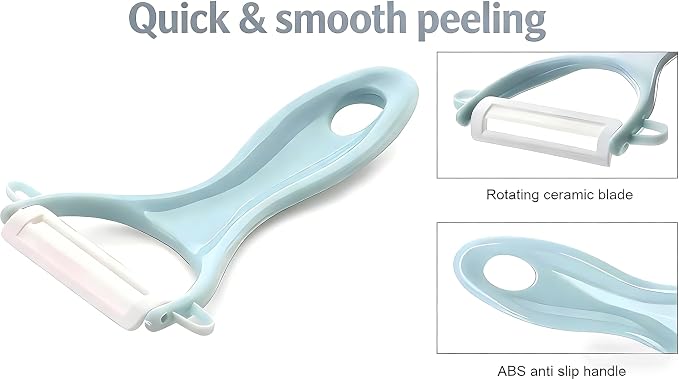 2-Pack Ceramic Y-Peeler Set - Sharp Rust-Proof Vegetable & Fruit Peelers, Blue