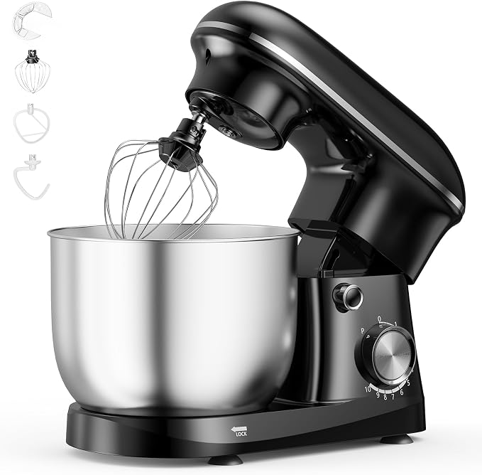 OLIXIS 6.3 Qt Stand Mixer, 10-Speed Tilt-Head Electric Mixer for Baking | Include dough hook, whisk, flat beater & splash lid. 10 speeds handle cakes, cookies & bread dough. Compact, easy-clean bowl