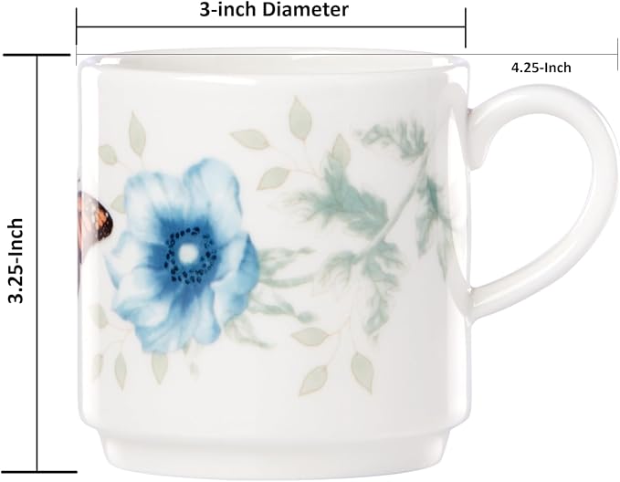 Lenox 890451 Butterfly Meadow 4-Piece Stacking Mug Set | dishwasher safe, microwave safe | space-saving stackable design | coffee mug gift for coffee lovers | 10oz