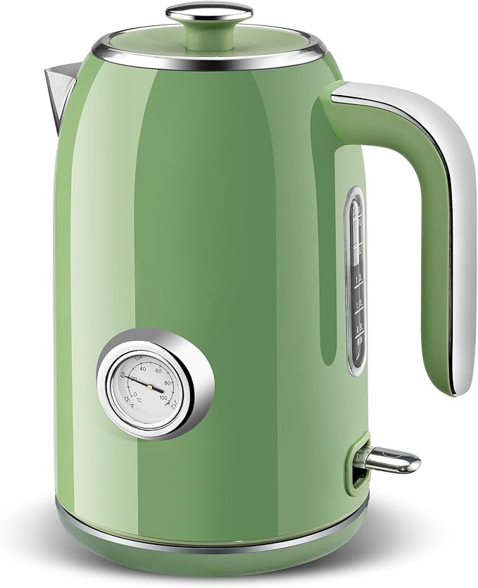 PUKOMC Electric Kettle, 1.7L Stainless Steel Electric tea kettle | Temperature Gauge, Fast Boiling, Auto Shut - off, BPA - Free, Boil - Dry Protection 1500W, LED Light, Easy clean