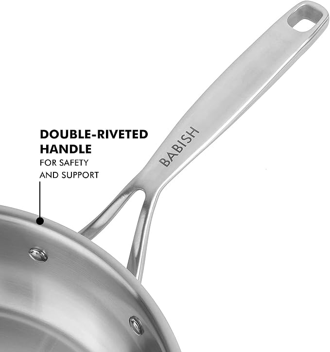 Babish 10-Inch Tri-Ply Stainless Steel Frying Pan – Professional Grade Skillet for Searing, Sautéing & Everyday Cooking