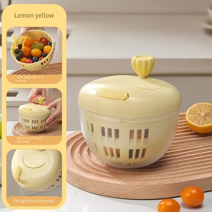 Salad Spinner with Crank Handle and Lock, Large Capacity Vegetable Dehydrator and Spin Dryer Bowl Washing and Drying Lettuce, Greens, Fruits and Vegetables,(yellow)