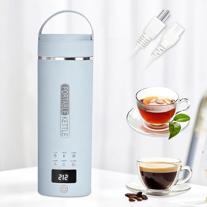 Blue Travel Electric Kettle, LCD Display with 6 Temperature Settings, 304 Stainless Steel, 450ml/15.2oz, Auto Shut-Off and Boil-Dry Protection, Compact Portable Electric Kettle