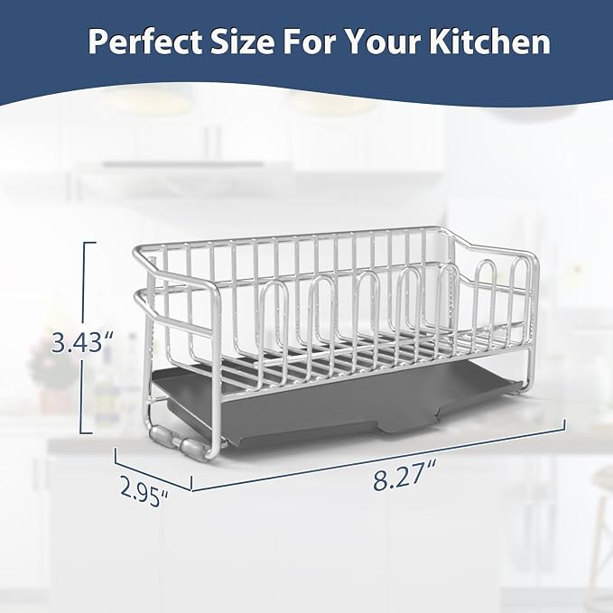 KABUM 304 Stainless Steel Sponge Holder for Kitchen Sink(8.27x2.95x3.43) | Compact Sink Caddy with 4 Non-Slip Silicone Pads, Easy to Clean Rustproof 304 Steel, Kitchen Essentials, No-Tools Design