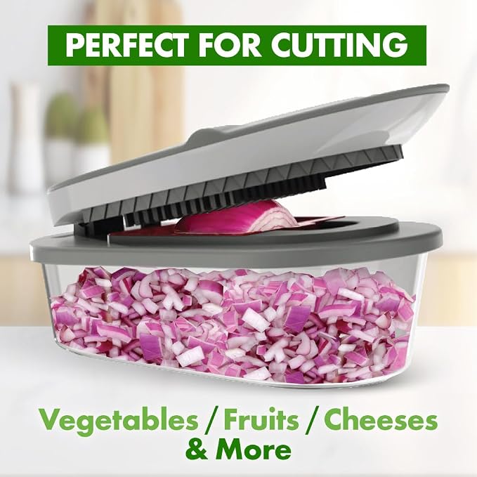Vegetable Chopper and Mandoline Slicer with Container, CHOPZILLA 4 Stainless Steel Blades, BPA-Free Onion Chopper, Vegetable Cutter, French Fry Cutter, Dishwasher Safe Fruit Potato Dicer, Pink