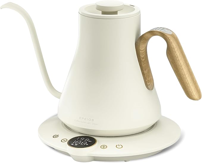 INTASTING Gooseneck Electric Kettle, ±1℉ Temperature Control, Stainless Steel Inner, Quick Heating, for Pour Over Coffee, Brew Tea, Boil Hot Water, 1500W/0.9L (Morandi White)