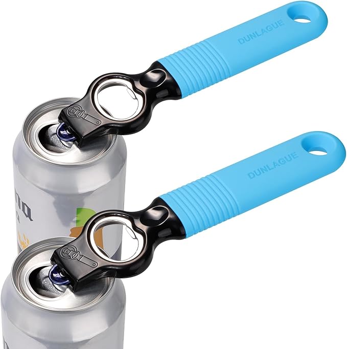 2-in-1 Soda Can Tab & Beer Bottle Opener, Blue, 2-Pack | Easy pull tab opener with soft silicone handle protects nails & arthritic hands. Great for bars, picnics, and outdoor events