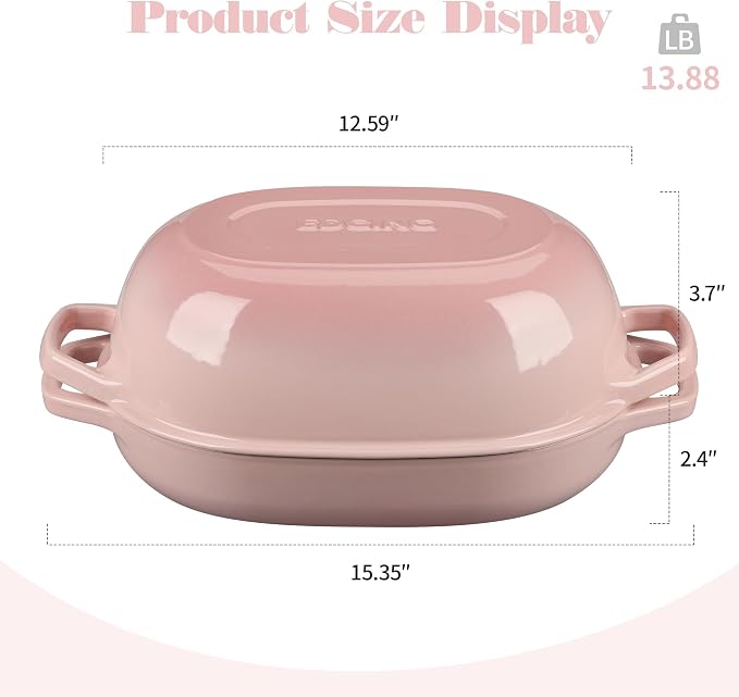 EDGING CASTING Enameled Cast Iron Oval Dutch Oven Pot with Lid, Dutch Oven for Sourdough Bread Baking, Bread Oven, Bread Dutch Oven, Oval Bread Pan, 7qt, Pink